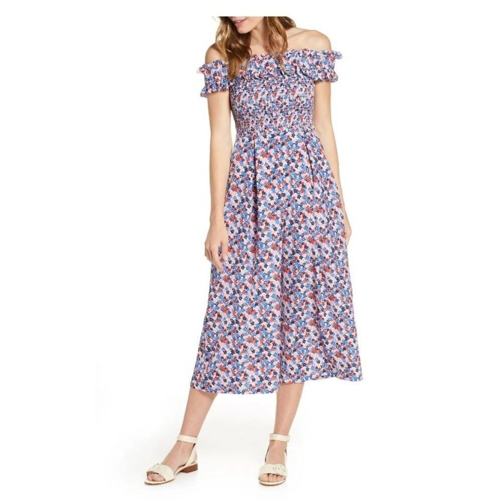 1901 Ruffle Off Shoulder Smocked Floral Jumpsuit